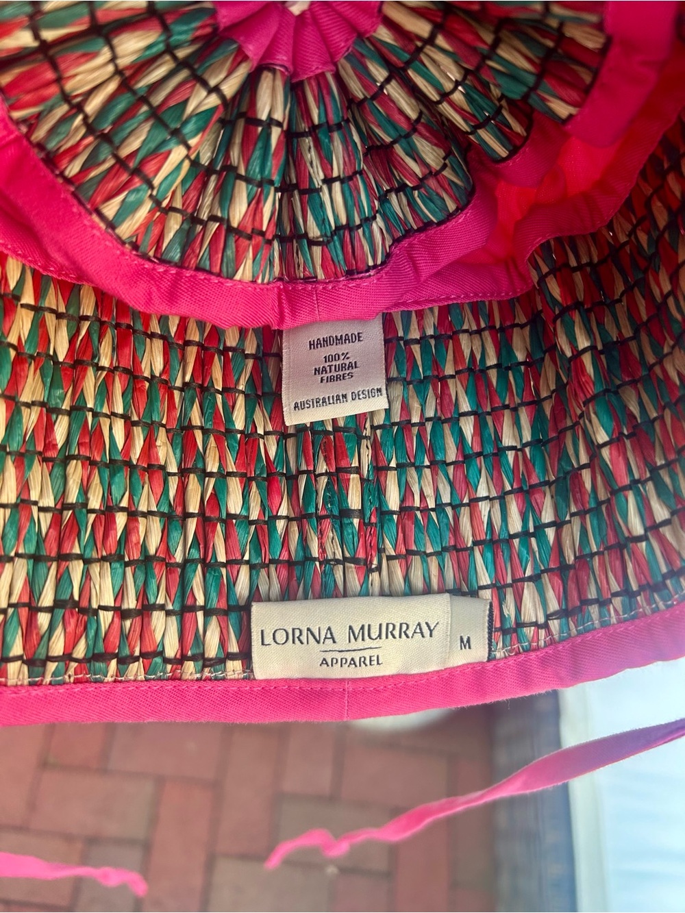 Lorna Murray Capri Hat, M, Multicolor Straw Sun Hat with Pink Trim - Picture 2 of 2